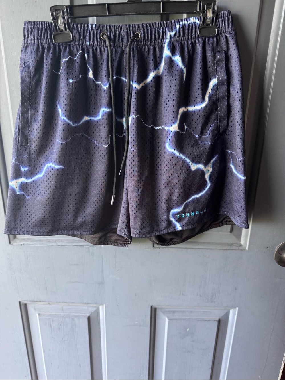 YoungLA Men’s Navy Lightning Print Athletic Shorts